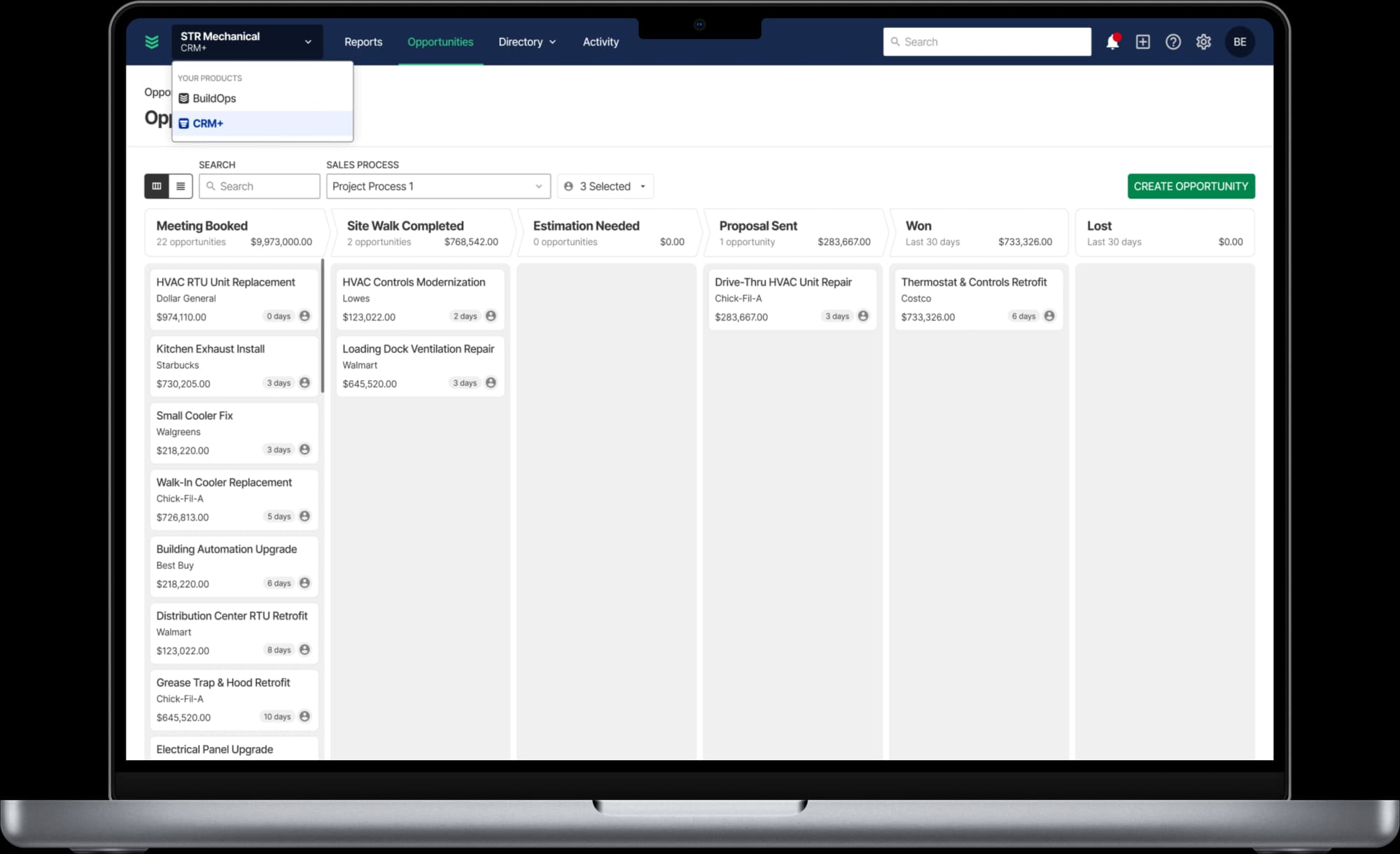 CRM+ project mockup